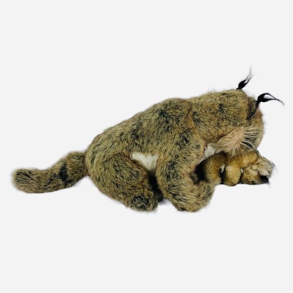 RARE Vintage 90s Large 27" Realistic Lynx with Baby Kitten Cub Plush Wildcat Toy - Picture 4 of 12